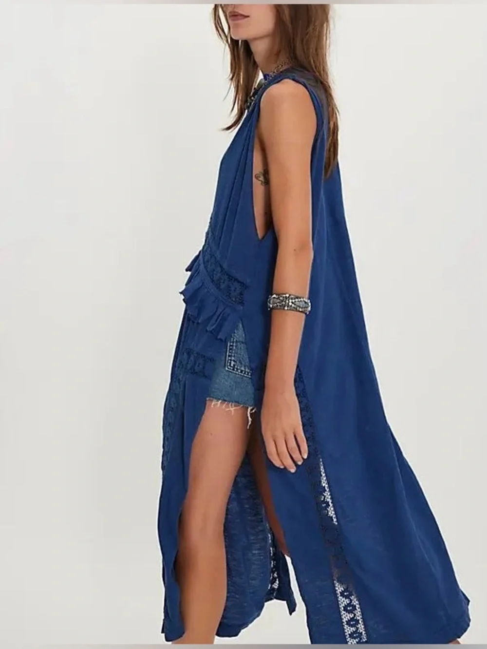 NWT Free People Willow Maxi Top - Pageant blue navy - XL